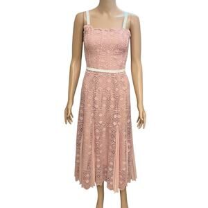 Gianni Bini Crochet Lace Midi Dress 4 A-line Coquette Party Wedding Guest Pink